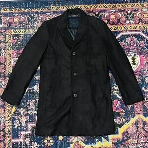 Tommy Hilfiger Black Wool Blend‎ Overcoat Trench Car Coat Button Front Men's M